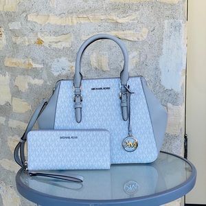 NWT Michael Kors Charlotte LG Satchel&wallet white